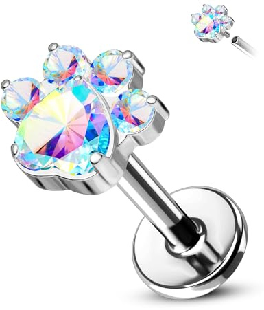 CM Crareesi Mania Titan Helix Stecker Pfote Conch Tragus Piercing Schmuck 16G 8mm Labret lippenpiercing Herz CZ Flachrücken Knorpel Ohrringe Stecker für Frauen Männer