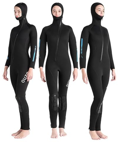 MIAOLLUN Trajes Neopreno 5 mm para Hombres Y Mujeres con Capucha, Traje Buceo De Cuerpo Completo con Cremallera Frontal, Protección UPF50, Ropa Baño para Mantener El Calor para Buceo,Women,M