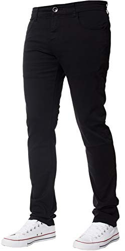 New Mens Kruze Stretch Slim Fit Chinos Branded Trousers Black Tan Navy White Holt 32 W X34L Black