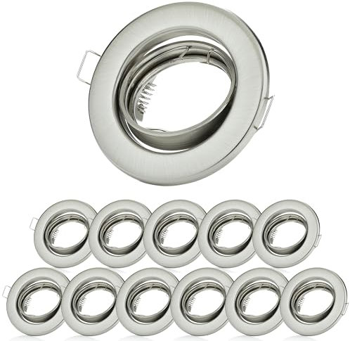 Sweet Led Einbaustrahler GU10 230V – 12er Set schwenkbar Ø68mm – Chrom gebürstet – Deckenspots ohne Leuchtmittel – Einbaurahmen inkl. GU10 Fassungen