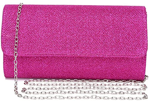 Outrip Damen Abendtasche Clutch Geldbörse Glitzer Party Hochzeit Handtasche mit Kette - rosa - Small