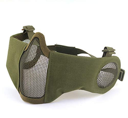 H World EU Demi Masque de Protection Respirant Tactical Airsoft Metal Mesh avec Cache-Oreilles OD