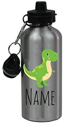 Gourde de sport en aluminium avec 2 couvercles personnalisables Motif dinosaure Vert 50,8 g Argenté