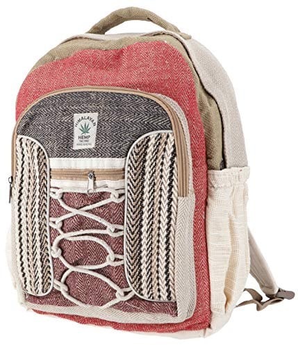 GURU SHOP Ethno Hanf Rucksack - Natur/rot, Herren/Damen, Size:One Size, 40x30x20 cm, Ausgefallene Stofftasche