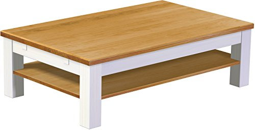 B.R.A.S.I.L.-Möbel Brasilmöbel Couchtisch Rio Classico 130x80 cm Honig Weiß mit Ablage Wohnzimmertisch Holz Tisch Pinie Massivholz Stubentisch Beistelltisch Echtholz Größe und Farbe wählbar