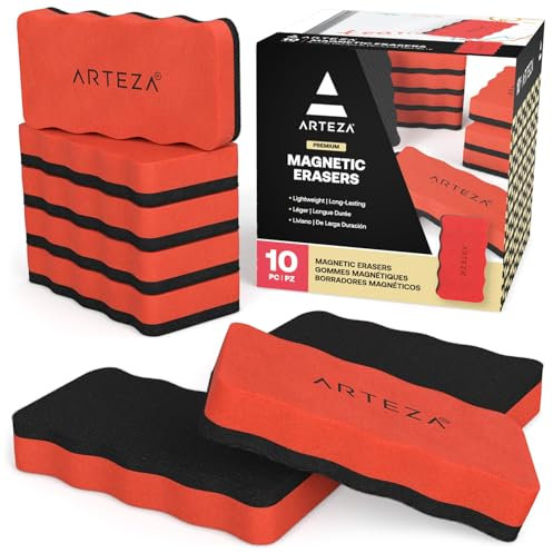 Arteza magnetischer Whiteboard Schwamm, 10er Set Whiteboard Löscher, Board Wischer mit ergonomischer Form und dickem Filzpad, Radierer für Whiteboards, Lapboards und Glastafeln