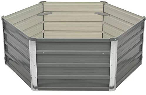 yorten Metall Hochbeet Gartenbeet Pflanzkübel aus Verzinkter Stahl Sechseckigen Form Grau 129 x 129 x 46 cm (L x B x H) für Terrasse Balkon