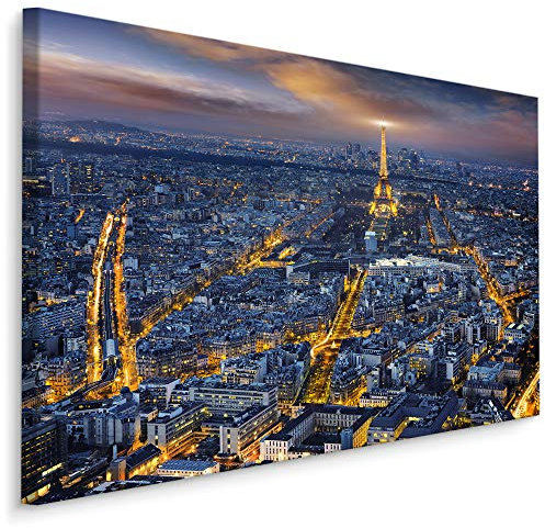 Muralo Bilder Stadt 30 x 20cm Bild auf Leinwand Wandbild Kunstdruck Paris Nacht Leinwandbilder Schlafzimmer Wohnzimmer Wanddekoration Design Wand Bild Panorama Architektur