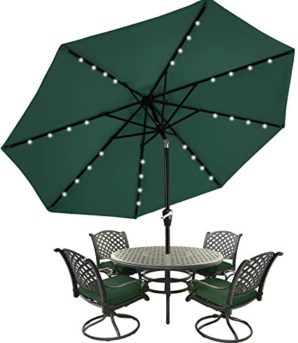 MASTERCANOPY Sombrilla de patio con 32 luces LED solares y 8 varillas (9 pies, verde bosque)