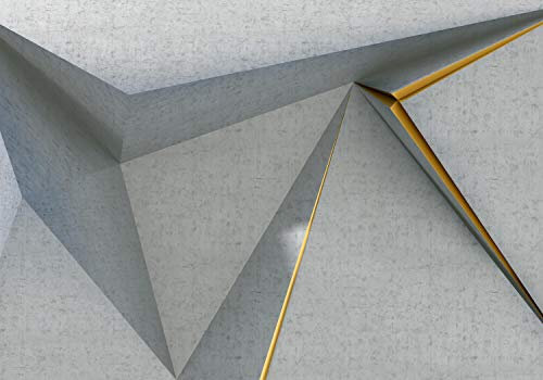 wandmotiv24 Fototapete Steinmauer mit geometrische Formen, XXL 400 x 280 cm - 8 Teile, Wanddeko, Wandbild, Wandtapete, Abstrakt Grau M6134