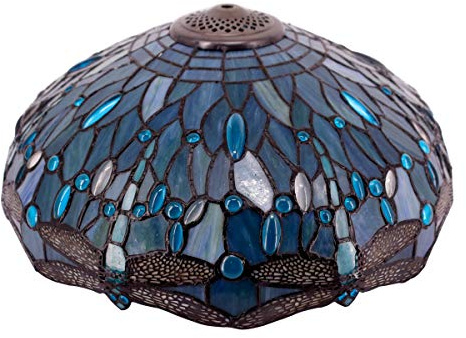 Tiffany Abat-jour de rechange en verre teinté libellule Bleu marin 40,6 cm Compatible avec lampe de table, plafond, suspension S147 WERFACTORY