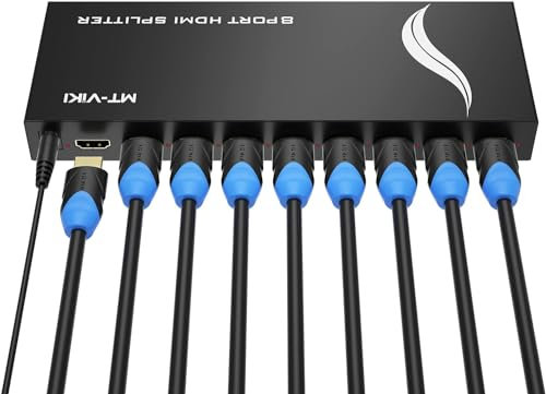 MT-VIKI 1x8 HDMI Splitter 1 in 8 Out Gleichzeitig HDMI Splitter 8 Monitore Mirror Unterstützt 4K HD Monitore HDCP1.4 mit DC-Stromversorgung 30m Langstreckenübertragung