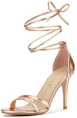Allegra K Women's Open Toe Lace-Up Stiletto Heels Sandals Rose Gold 7 UK/Label Size 9 US