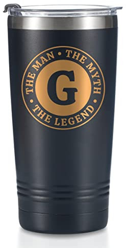 Onebttl The Man The Myth The Legend Mug with Initials, Monogrammed Stainless Steel Travel Tumbler for Men, Funny Personalised Coffee Cup, Custom Birthday Christmas Gifts for Him, 590 ml, G