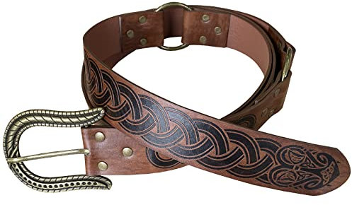 HiiFeuer Nordischer Geprägter Schnallengürtel, Mittelalterlicher Kunstleder-Ritter-Gürtel im Retro-Stil, Rollenspiele, Cosplay (Braun A)