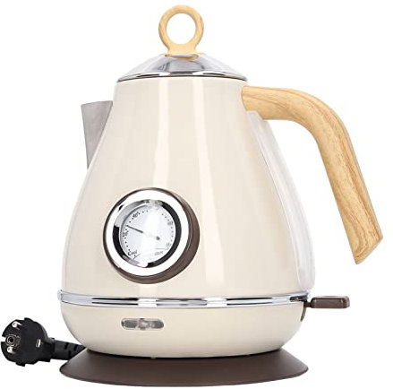 Tnfeeon Hervidor Eléctrico de 1,7 L, Hervidor de Agua Retro con Termómetro, Indicador de Nivel de Agua, Interruptor LED(Blanco)