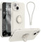 pcgaga Silicone Phone Case for iPhone 14 Plus with Screen Protector [Ring Holder Stand] [Wrist Strap] [Microfiber Lining] Slim Shockproof Protective Cover, 6.7 Inch, White