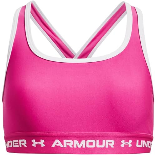 Under Armour Mädchen Crossback Mid Sports Bra BH, (652) Rebel Pink/Weiß, XS