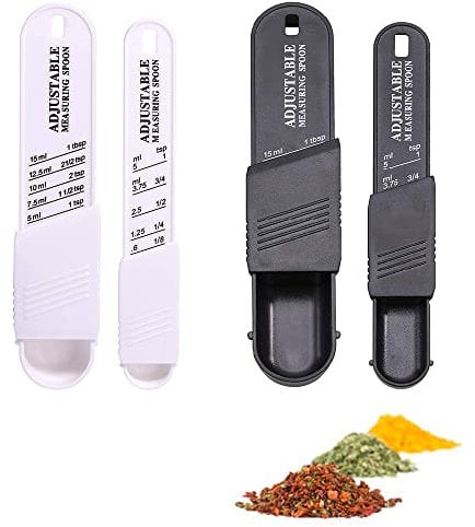 Lot de 4 cuillères à mesurer réglables en plastique, cuillères à soupe et cuillères à café, pour mesurer les ingrédients secs/liquides, cuillère de dosage pour la cuisson, la poudre (2 blancs + 2