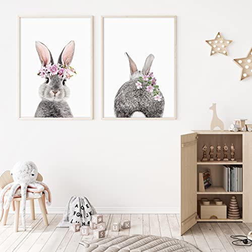 AnyDesign 2 Stück Osterhasen-Wandkunstdrucke, Baby-Hasen-Kunst, Poster, Baby-Tiere, Kinderzimmer, Blumendrucke, Raumdekoration, ästhetisch für Kinderzimmer, Heimdekoration (20.3x25.4 cm, ungerahmt)