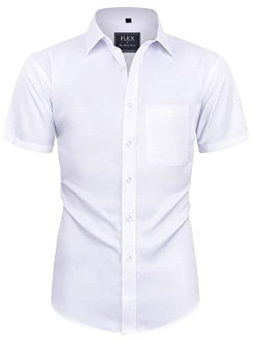 siliteelon Mens White Shirts Short Sleeve Stretch Dress Regular Fit Casual Business Summer Shirt with Pocket S