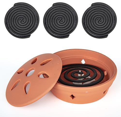 Espirales de Incienso citronela Ceramica con Soporte Quemador Terracota Uso Interior y Exterior antimosquitos 6 Unidades, 7 Horas de Combustible, Ideal para terrazas, Jardin