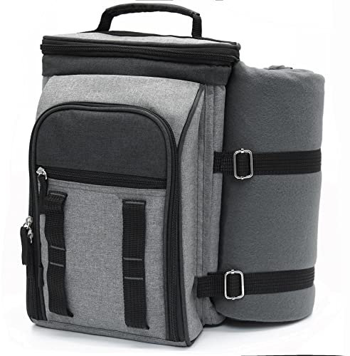 Andrew James 2 Person Picnic Bag & Picnic Blanket – Insulated Cooler Bag perfect for Outdoor Dining Camping, and Beach Days – Waterproof Backpack Picnic Set with Glasses, Plates and Cutlery Set for 2.