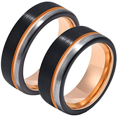 Homxi Paar Ringe mit Gravur,Paar Ringe Wolfram 6/8MM Schwarz Rosegold Ring Rund Matt Eheringe Paare Damen 57 (18.1) + Herren 62 (19.7)