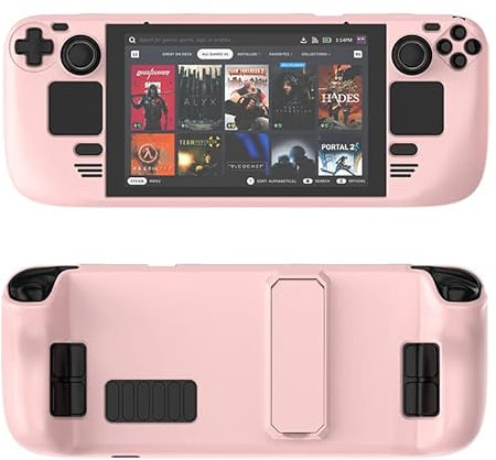 Housse de Protection avec béquille pour Steam Deck, Housse de Protection avec Protection complète, Absorption des Chocs et Design Anti-Rayures, étui de Transport (Rose)