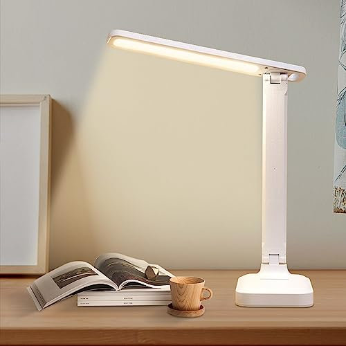 aweskmod Schreibtischlampe LED Dimmbare,Tischleuchte 3 Farbmodi und 5 Helligkeitsstufen,Augenschutz Nachttischlampe USB-Ladeanschluss,Schreibtisch Lampe,Leselampe für Kinder,Arbeit,Lesen,Büro(Weiß)