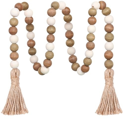 Meplait Wood Bead Garland, 39in Decorative Tassels Garland, Coffee&Natural