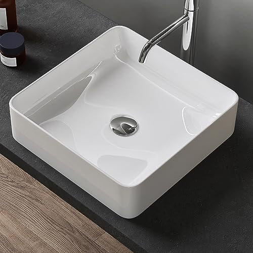 Sogood Lavabo Vasque à Poser Blanc 40,5x40,5x11 cm Lave Mains Carré en Céramique Revêtement NANO Easy Clean Brüssel105
