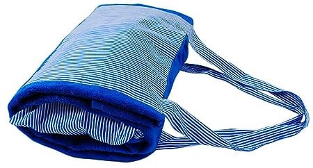 POWER INN Strandtuchtasche ca. 95x178cm | Liegehandtuch 3in1 mit integriertem Kissen und Tasche | großes Badetuch (Blau mit blau/weißen Streifen)