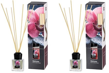 Raumduft im Glas mit Duftstäbchen im 2er-Set – 2x50 ml – für Badezimmer, Hausflur, Wohnzimmer, Küche, Abstellraum – eignet Sich auch als Geschenk zu Weihnachten und Geburtstag (Wild Orchid)