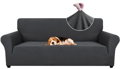 Ystyle Sofa überzug 3 Sitzer Mit Armlehne, Stretch Sofabezug rutschfest, Modern Sofa Cover Für Hunde Haustiere, Atmungsaktiv Couch überzug Mit Elastic Bottom, Grau