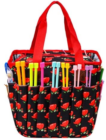 Coopay Crochet Bag, Knitting and Crochet Storage Bags, Lightweight Craft Bag for Knitting and Crochet Projects, Knitting Bags for Wool and Needles Storage, Yarn Storage Bag, Rose Pattern