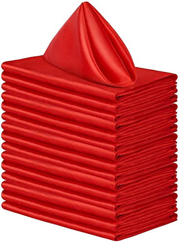 Wambere 12 Stück Stoffservietten Servietten Quadratisch,Wiederverwendbare Napkins Cloth,Waschbare Servietten Stoff,Tischdekoration für Indoor Outdoor Partys Hochzeit Geburtstag Familie,Rot,43x43cm