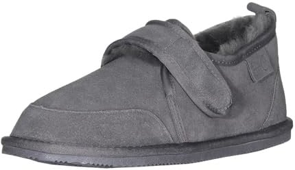 Harrys-Collection Herren Hausschuh mit Klettverschluss aus Lammfell TPR Sohle, Farben:dunkelgrau, Schuhgröße:46