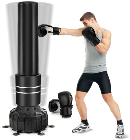 GYMAX Punching Bag, 71” Freestanding Boxing Bag with Gloves, Removable Protective Cover, Fillable Base with Suction Cups, Heavy Bag Stand for Adults, Teens for MMA Muay Thai Fitness