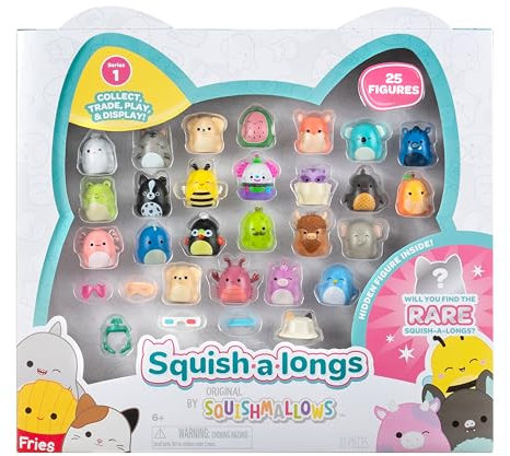 Squish-a-longs SQAL0033-25er Pack - Serie 1-25x 2,5 cm Mini-Squish mit 5 Zubehörteilen, Ring und Collectors Guide - Sammeln, Tauschen und Spielen