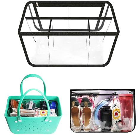 FIHCH Transparenter Strandtaschen-Organizer für Bogg Bag Zubehör, kompatibel mit Bogg Bag XL, PVC, organisieren Sie Ihre Taschen und teilen Sie den Raum, Schwarz