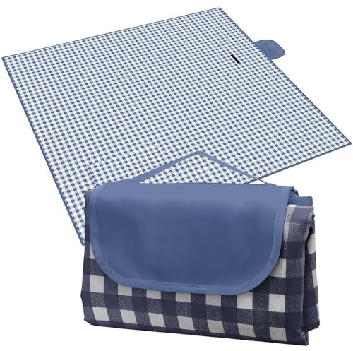 AUSYIWI Picknickdecke 200x195cm, Groß Campingdecke Wasserdicht Wärmeisoliert Sandfrei Outdoor Decke Tragbare Waschbar für Garten, Camping, Picknick, Wandern (blau und weiß)