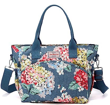 NICOLE & DORIS Damen Handtasche Große Tasche Casual Umhängetasche mit Mehreren Taschen Shopper Schultertasche Blume Henkeltasche Bunte Tote Handtaschen Crossbody Bag Blau 2