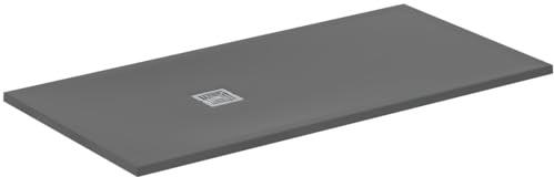 Ideal Standard - Ultra Flat S+, Piatto doccia rettangolare ultrasottile in resina effetto pietra, 160x80cm, Ideal Solid, Scarico lato corto, Grigio cemento