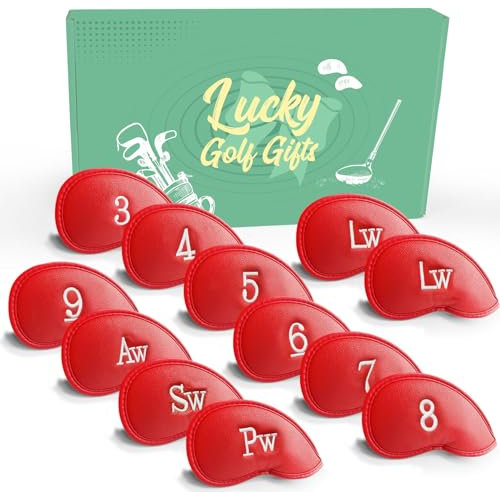 Golf Head Covers for Irons Synthetic Leather Value 11/12 Piece Set,Iron Club Headcover Lightweight Easy to Use Fit Main Iron Clubs Gift Set (Single-Side Red)