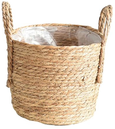 WZTHLF Blumentöpfe für den Innenbereich, Pflanzkorb mit Griffen, Korb, Blumentöpfe, Pflanzgefäß, gewebte Pflanztöpfe, Stroh, Pflanzgefäß, Lebensmittel, Spielzeug, Aufbewahrungskörbe (Größe XL)