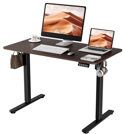 ERGOMAKER Elektrischer Höhenverstellbarer Schreibtisch 110x60cm (43.3x23.6), Höhenverstellbarer Tisch mit Spleißplatte (Schwarzes Gestell + Schwarzer Walnuss Tischplatte)
