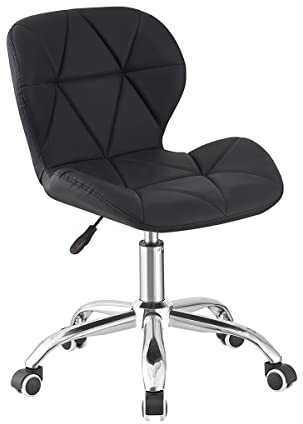 LSBIKE Desk Chair Adjustable Height Swivel Vanity Chair PU Leather Home Office chair for Bedroom Studying Computer Chair with Chrome Legs Rolling Wheels (Black)