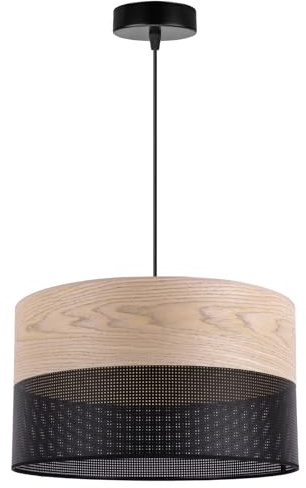 Light-Home Emily Lampenschirm Hängelampe Hängeleuchte - Deckenlampe Industrial für Wohnzimmer Schlafzimmer und Esszimmer - Moderne Pendelleuchte aus Furnierholz - Klassische Eiche - Schwarz 35 cm