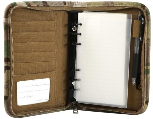 Militärischer Ringordner, Armeeordner Portfolioordner mit Reißverschluss A6 6-Ring-Ordner Camouflage-Notizbuch Portfolio-Organizer-Ordner Armee-Notizbuchhülle für Männer Frauen Dokumente